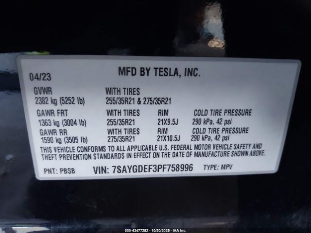 2023 TESLA MODEL Y 7SAYGDEF3PF758996 Photo 8