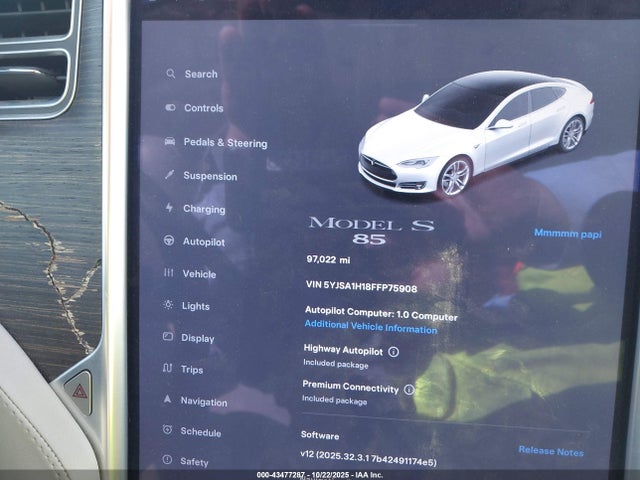 2015 TESLA MODEL S 5YJSA1H18FFP75908 Photo 6