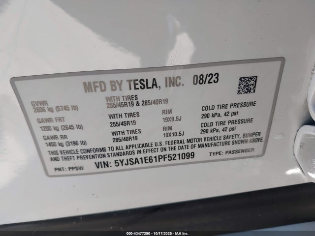 2023 TESLA MODEL S 5YJSA1E61PF521099 Photo 8