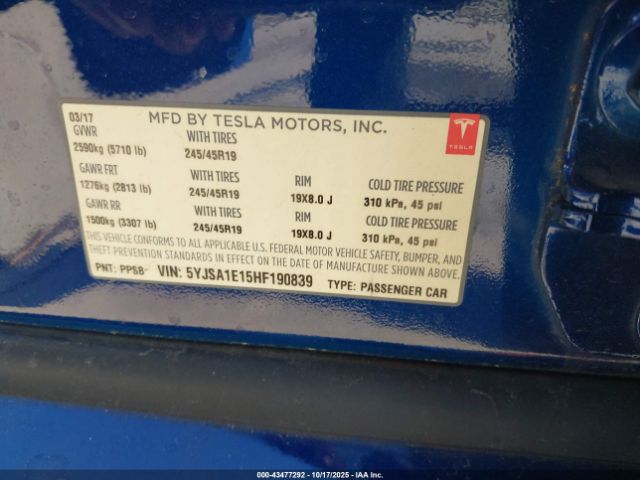 2017 TESLA MODEL S 5YJSA1E15HF190839 Photo 8