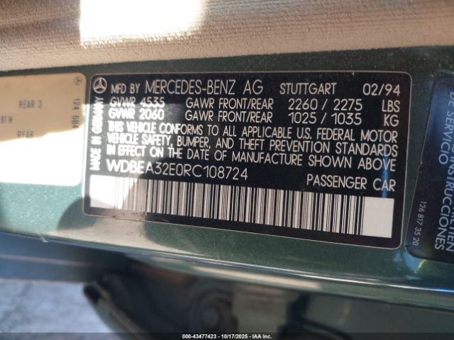 1994 MERCEDES-BENZ E WDBEA32E0RC108724 Photo 8