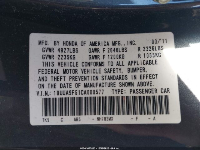 2012 ACURA TL 19UUA9F51CA000577 Photo 8