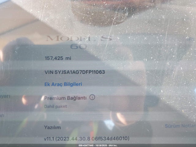 Aukcja sprzedaży 2013 Tesla Model S, vin: 5YJSA1AG7DFP11063, numer aukcji: 43477445
