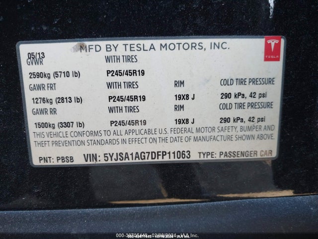Aukcja sprzedaży 2013 Tesla Model S, vin: 5YJSA1AG7DFP11063, numer aukcji: 43477445