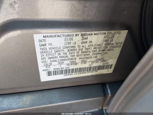 2006 NISSAN ALTIMA 1N4AL11D66N394639 Photo 8
