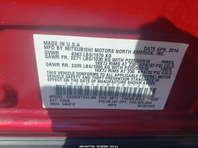 2014 MITSUBISHI OUTLANDER SPORT 4A4AP4AU0EE027081 Photo 8