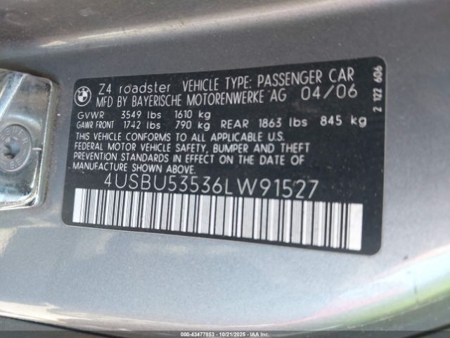 2006 BMW Z4 4USBU53536LW91527 Photo 8