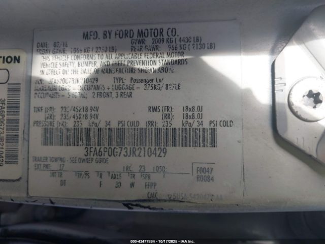 2018 FORD FUSION 3FA6P0G73JR210429 Photo 8