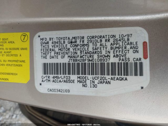 1998 LEXUS LS 400 JT8BH28F9W0108937 Photo 8