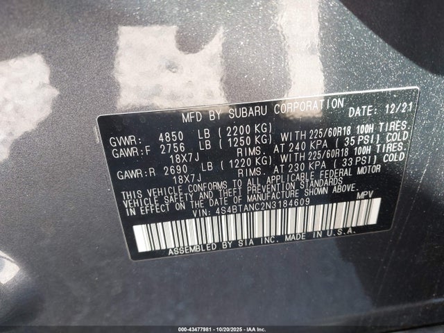 4S4BTANC2N3184609 Subaru Outback Limited