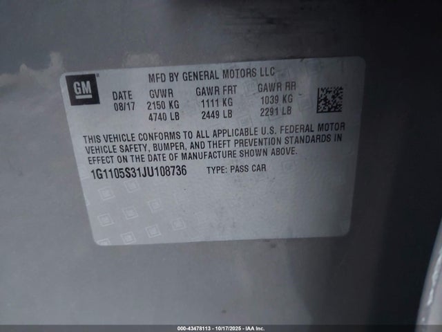Chevrolet lfx - spark ignited direct injection, vvt, e85 max, alum 2018 1G1105S31JU108736 Image 9