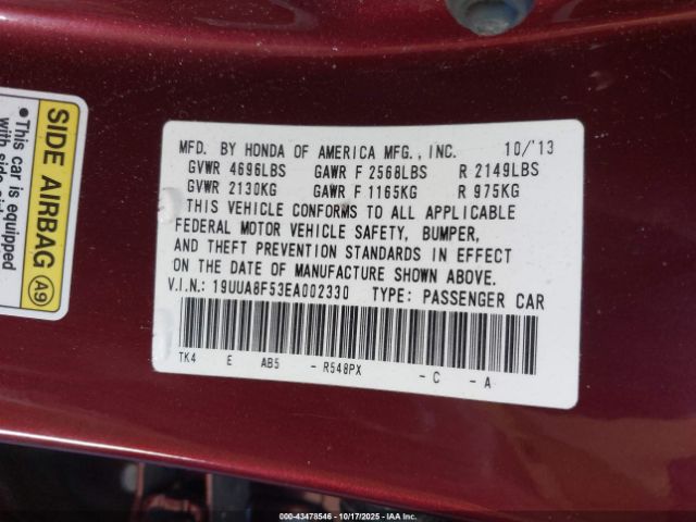 2014 ACURA TL 19UUA8F53EA002330 Photo 8