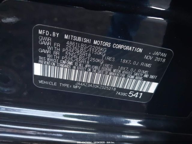 2019 MITSUBISHI OUTLANDER JA4AZ3A30KZ025218 Photo 8