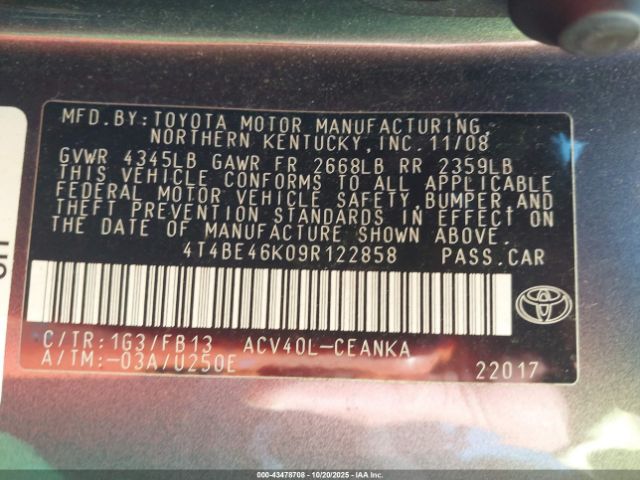2009 TOYOTA CAMRY 4T4BE46K09R122858 Photo 8