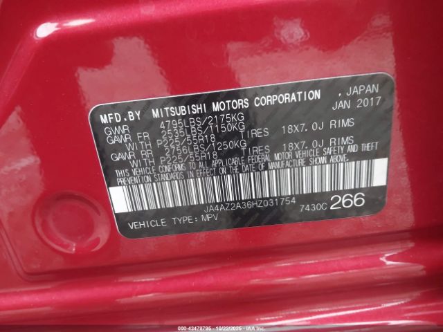 2017 MITSUBISHI OUTLANDER JA4AZ2A36HZ031754 Photo 8