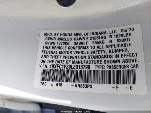 2020 HONDA CIVIC 19XFC1F39LE013799 Photo 8