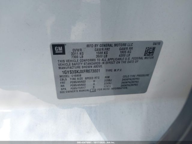 2015 CADILLAC ESCALADE ESV 1GYS3SKJXFR673801 Photo 8