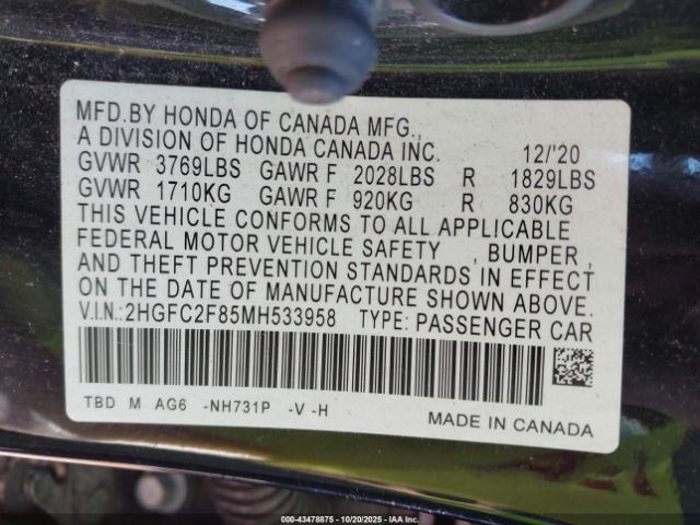 2021 HONDA CIVIC 2HGFC2F85MH533958 Photo 8