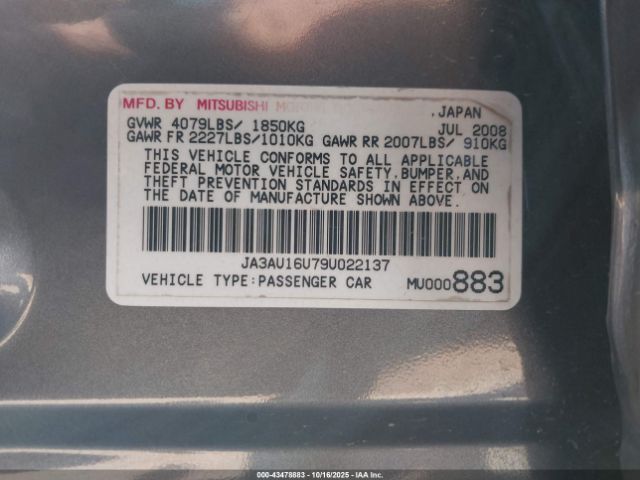 2009 MITSUBISHI LANCER JA3AU16U79U022137 Photo 8