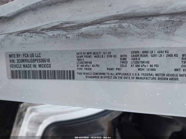 Aukcja sprzedaży 2023 Ram Promaster 3500 Cargo Van High Roof 159 Wb Ext, vin: 3C6MRVJG8PE536610, numer aukcji: 43478928