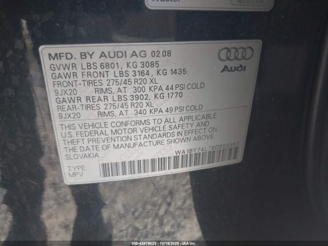 2008 AUDI Q7 WA1BY74L78D050357 Photo 8