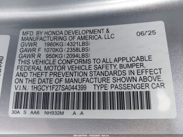 1HGCY1F27SA044399 Honda ACCORD LX