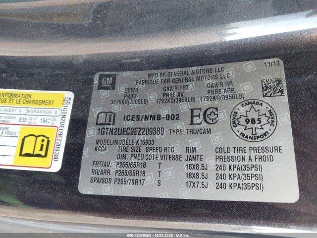 2014 Gmc Sierra 1500 Sle მანქანა იყიდება აუქციონზე, vin: 1GTN2UEC9EZ209380, აუქციონის ნომერი: 43479353
