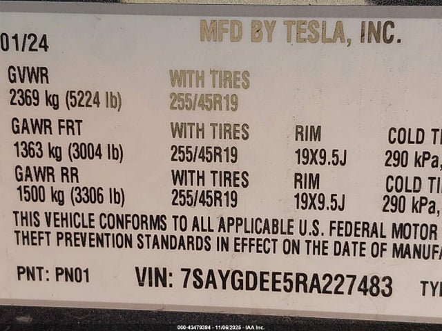 2024 TESLA MODEL Y 7SAYGDEE5RA227483 Photo 8