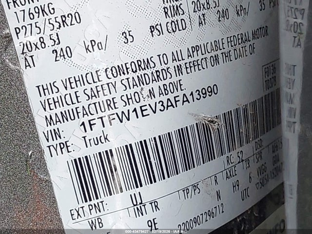 Продаж на аукціоні авто 2010 Ford F-150 Fx4/harley-davidson/king Ranch/lariat/platinum/xl/xlt, vin: 1FTFW1EV3AFA13990, номер лоту: 43479427
