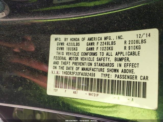 Honda k24w1 2015 1HGCR2F30FA092456 Image 9