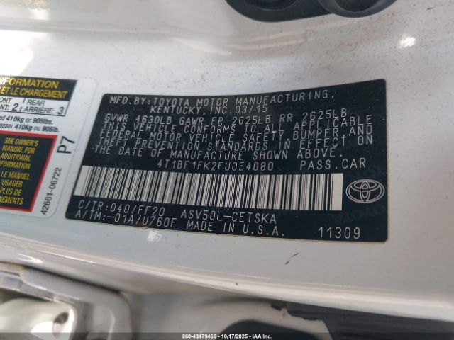 2015 TOYOTA CAMRY 4T1BF1FK2FU054080 Photo 8