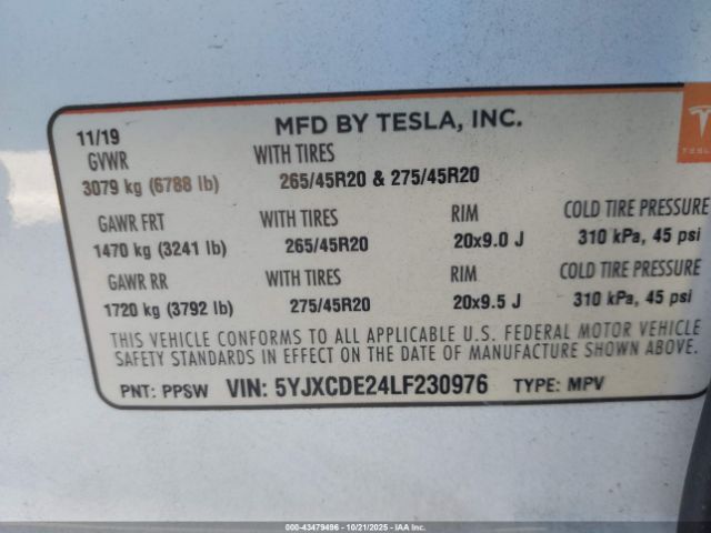 2020 TESLA MODEL X 5YJXCDE24LF230976 Photo 8