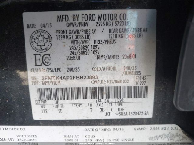 2015 FORD EDGE 2FMTK4AP2FBB23893 Photo 8