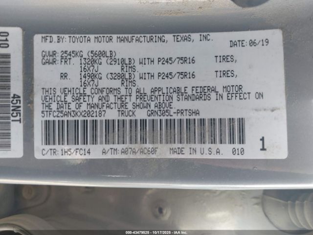 2019 TOYOTA TACOMA 4WD 5TFCZ5AN3KX202187 Photo 8