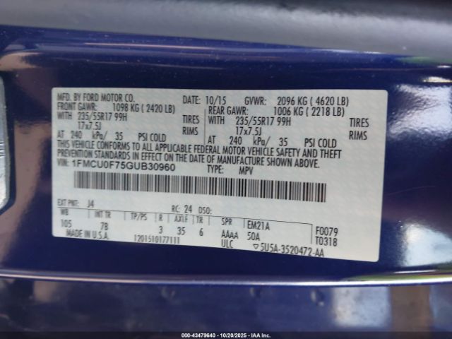 2016 FORD ESCAPE 1FMCU0F75GUB30960 Photo 8