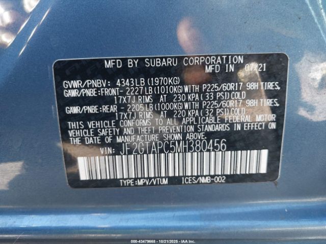 2021 SUBARU CROSSTREK JF2GTAPC5MH380456 Photo 8