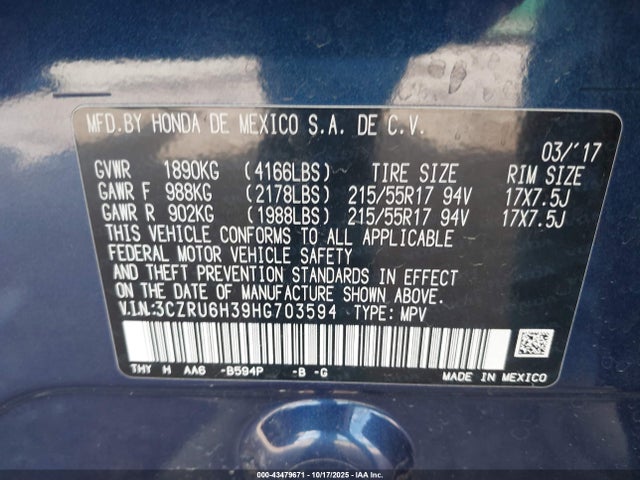 Honda r18z9 2017 3CZRU6H39HG703594 Image 9