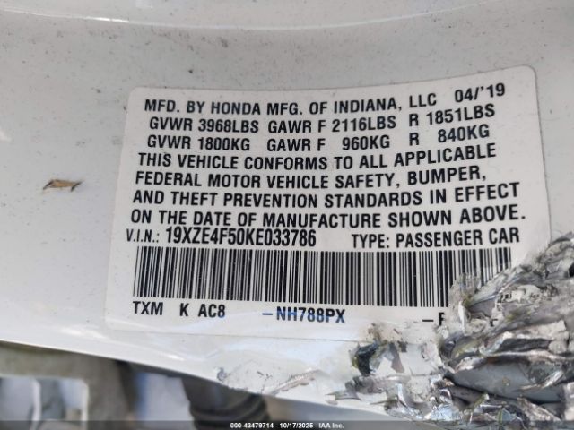 2019 HONDA INSIGHT 19XZE4F50KE033786 Photo 8