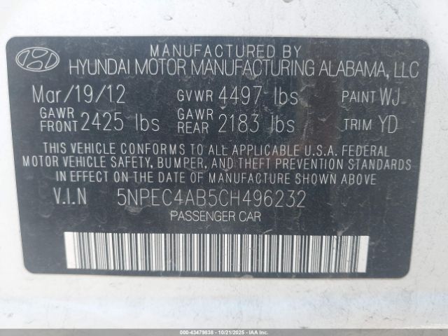 2012 HYUNDAI SONATA 5NPEC4AB5CH496232 Photo 8