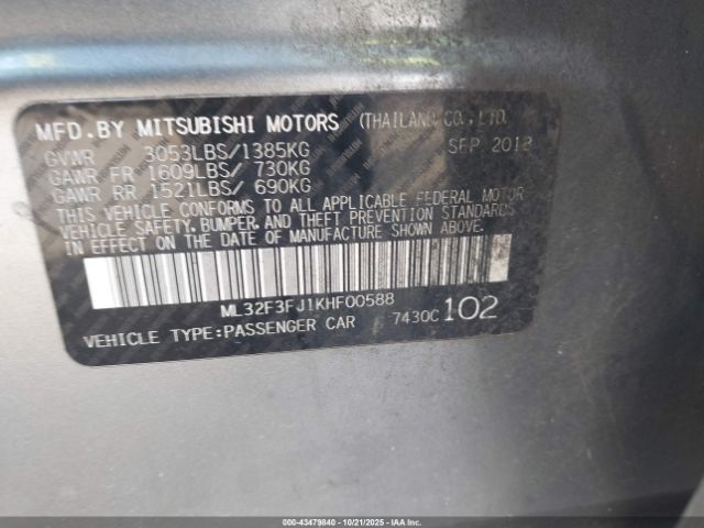 2019 MITSUBISHI MIRAGE G4 ML32F3FJ1KHF00588 Photo 8