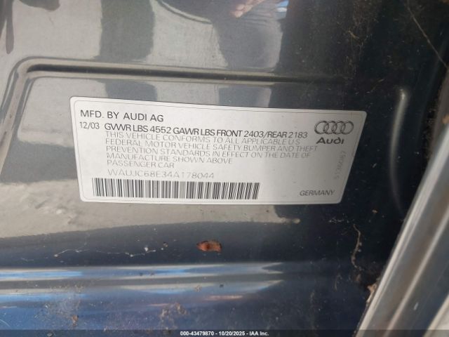 2004 AUDI A4 WAUJC68E34A178044 Photo 8
