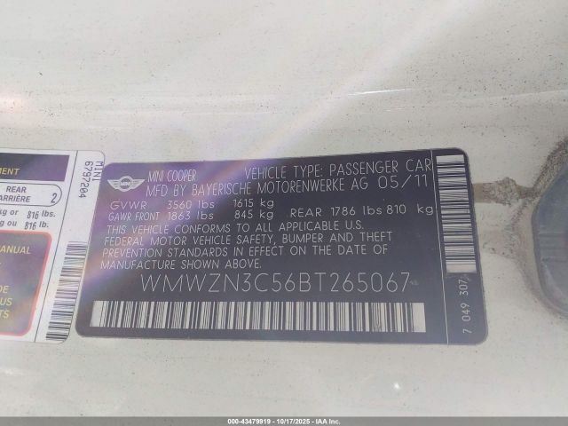 2011 MINI COOPER WMWZN3C56BT265067 Photo 8