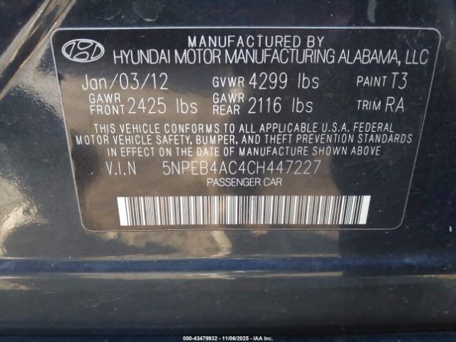 2012 HYUNDAI SONATA 5NPEB4AC4CH447227 Photo 8