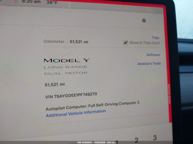 2023 TESLA MODEL Y 7SAYGDEE1PF749270 Photo 6