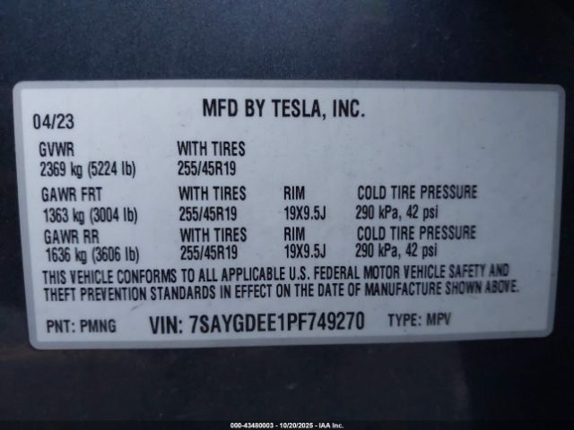 2023 TESLA MODEL Y 7SAYGDEE1PF749270 Photo 8