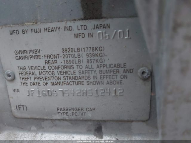 2002 SUBARU IMPREZA JF1GD67542H512412 Photo 8