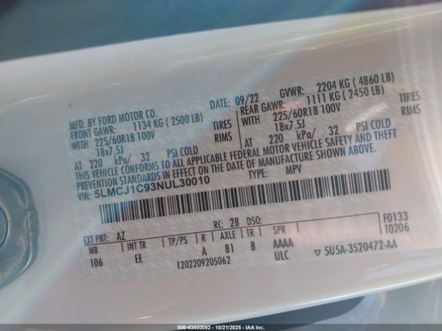 2022 LINCOLN CORSAIR 5LMCJ1C93NUL30010 Photo 8