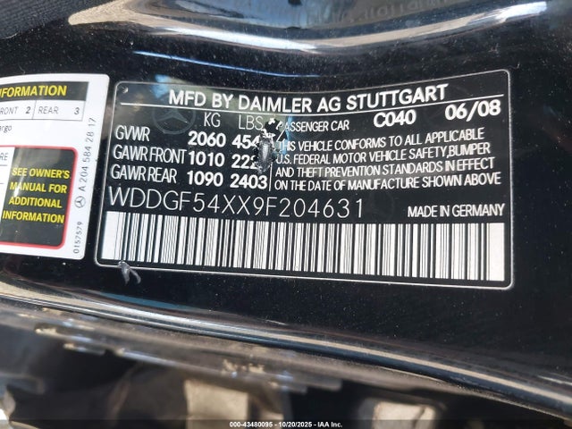 43480095 :رقم المزاد ، WDDGF54XX9F204631 vin ، 2009 Mercedes-benz C 300 Luxury/sport مزاد بيع