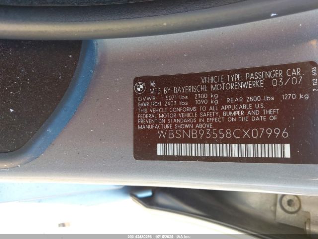 2008 BMW M5 WBSNB93558CX07996 Photo 8