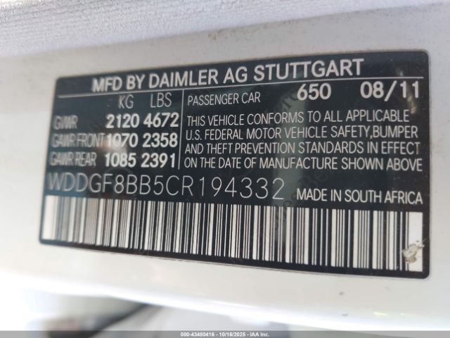 2012 MERCEDES-BENZ C 300 WDDGF8BB5CR194332 Photo 8